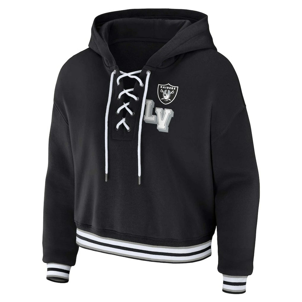 WEAR by Erin Andrews Women's Lace-Up Pullover Hoodie - Las Vegas Raiders