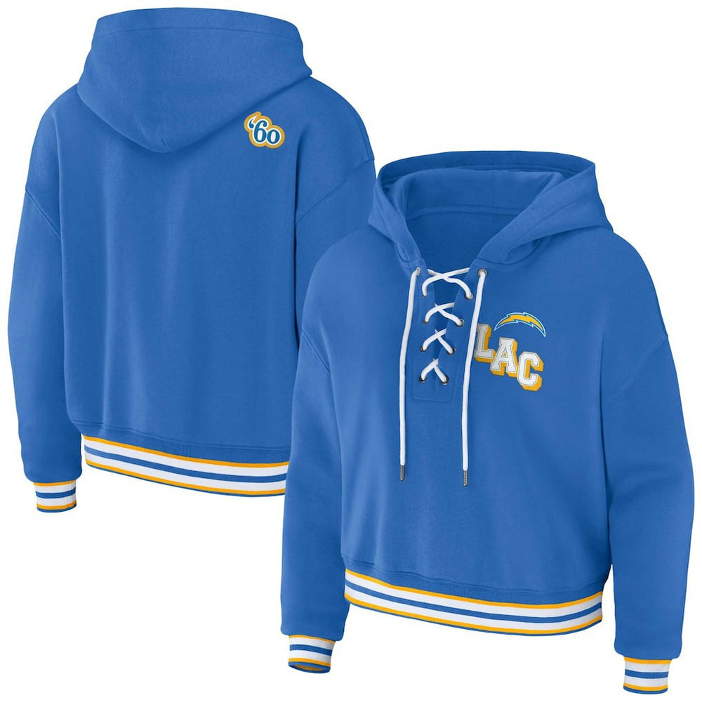WEAR by Erin Andrews Women's Lace-Up Pullover Hoodie - Los Angeles Chargers