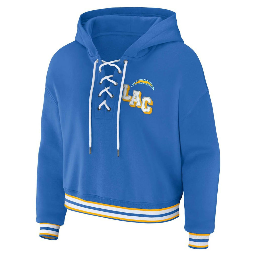WEAR by Erin Andrews Women's Lace-Up Pullover Hoodie - Los Angeles Chargers
