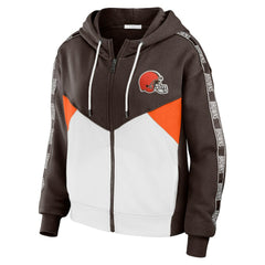 WEAR by Erin Andrews Women's Color Block Light Weight Modest Crop Full-Zip Hoodie - Cleveland Browns