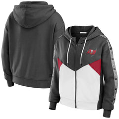 WEAR by Erin Andrews Women's Color Block Light Weight Modest Crop Full-Zip Hoodie - Tampa Bay Buccaneers