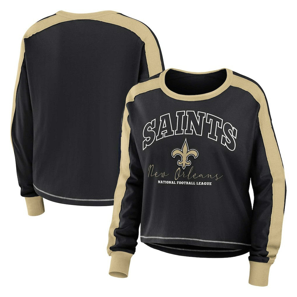 WEAR by Erin Andrews Women's Plus Size Colorblock Long Sleeve T-Shirt - New Orleans Saints