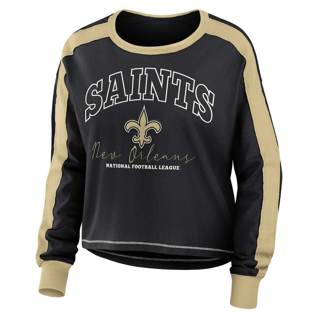 WEAR by Erin Andrews Women's Plus Size Colorblock Long Sleeve T-Shirt - New Orleans Saints