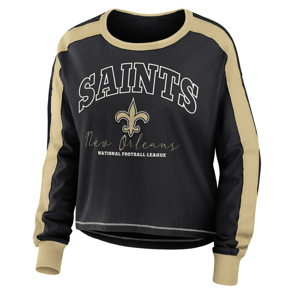 WEAR by Erin Andrews Women's Plus Size Colorblock Long Sleeve T-Shirt - New Orleans Saints