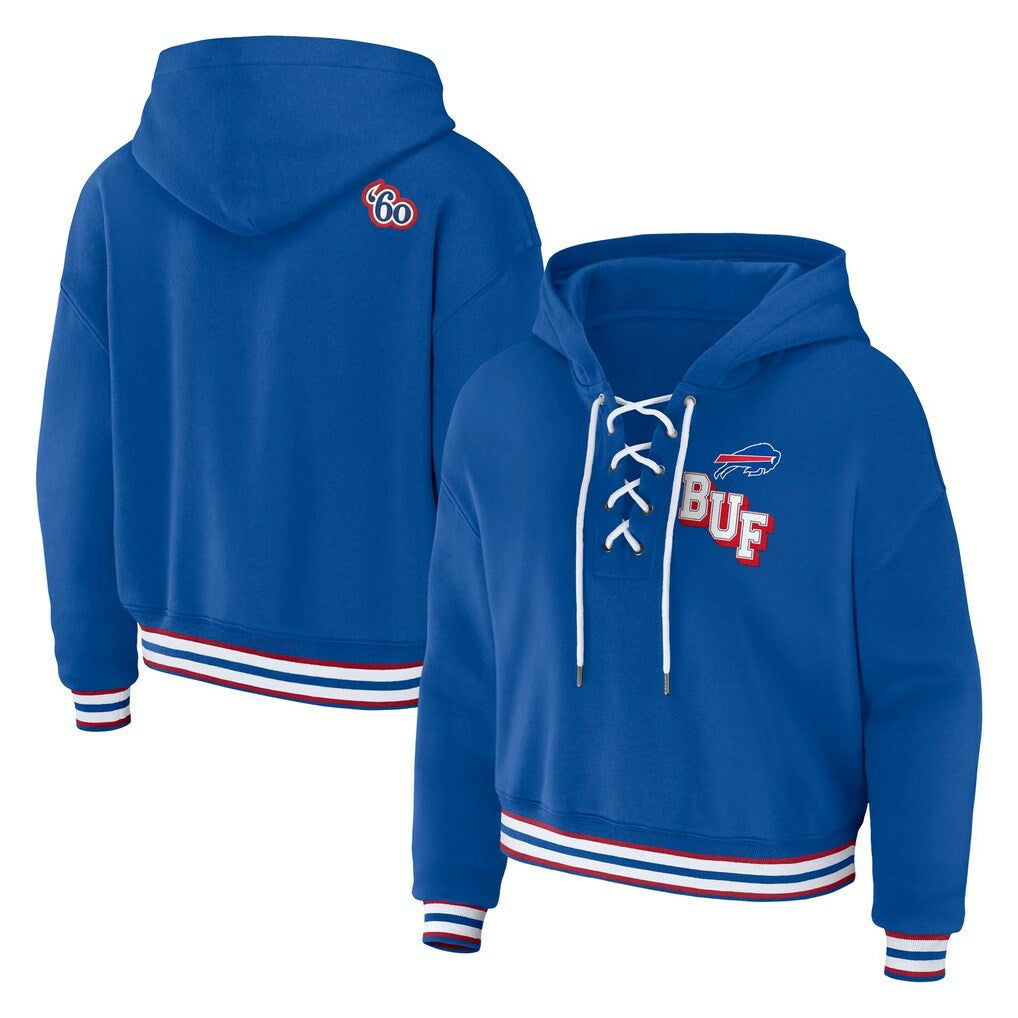 WEAR by Erin Andrews Women's Plus Size Lace-Up Pullover Hoodie - Buffalo Bills