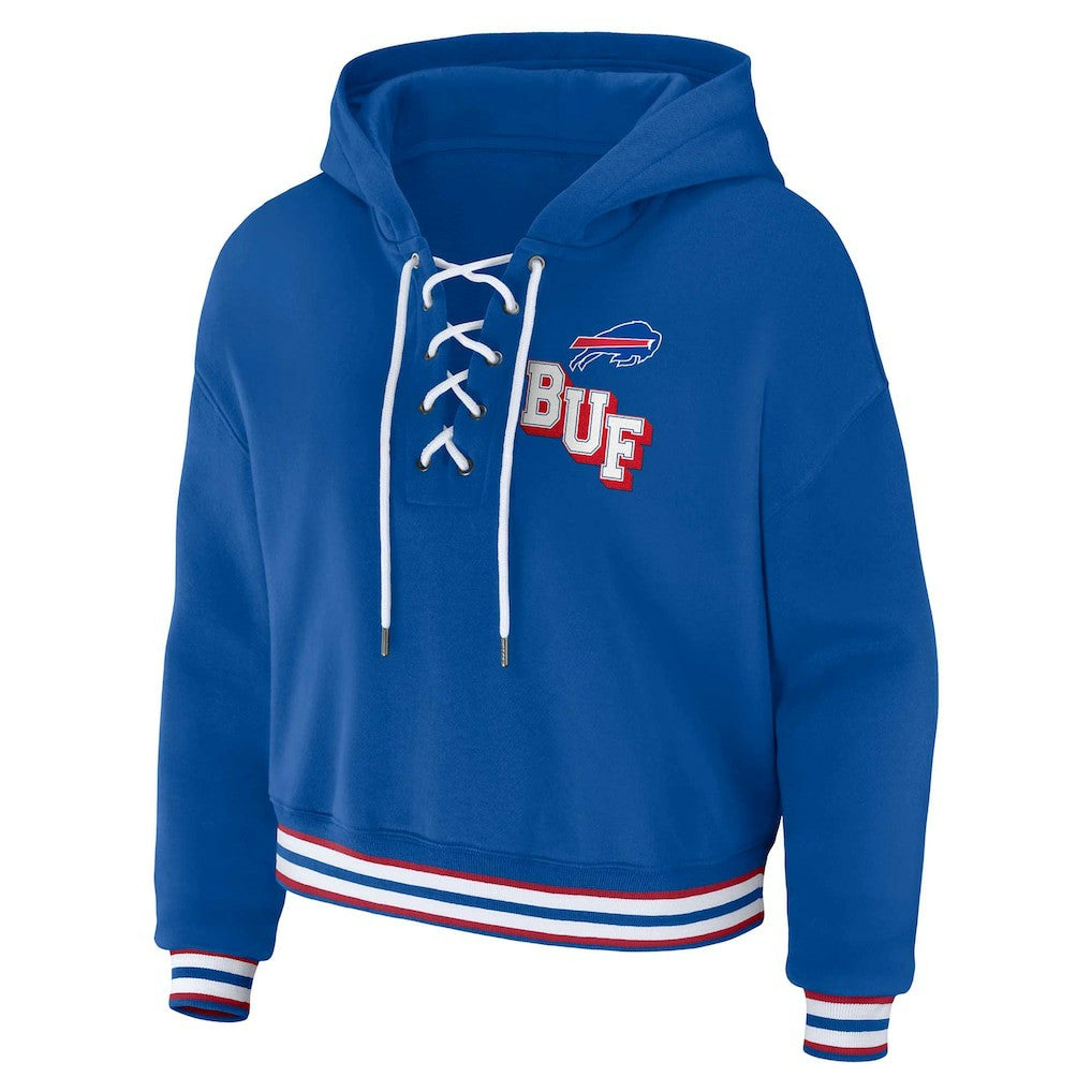 WEAR by Erin Andrews Women's Plus Size Lace-Up Pullover Hoodie - Buffalo Bills