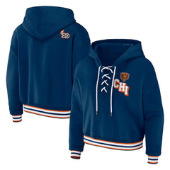 WEAR by Erin Andrews Women's Plus Size Lace-Up Pullover Hoodie - Chicago Bears