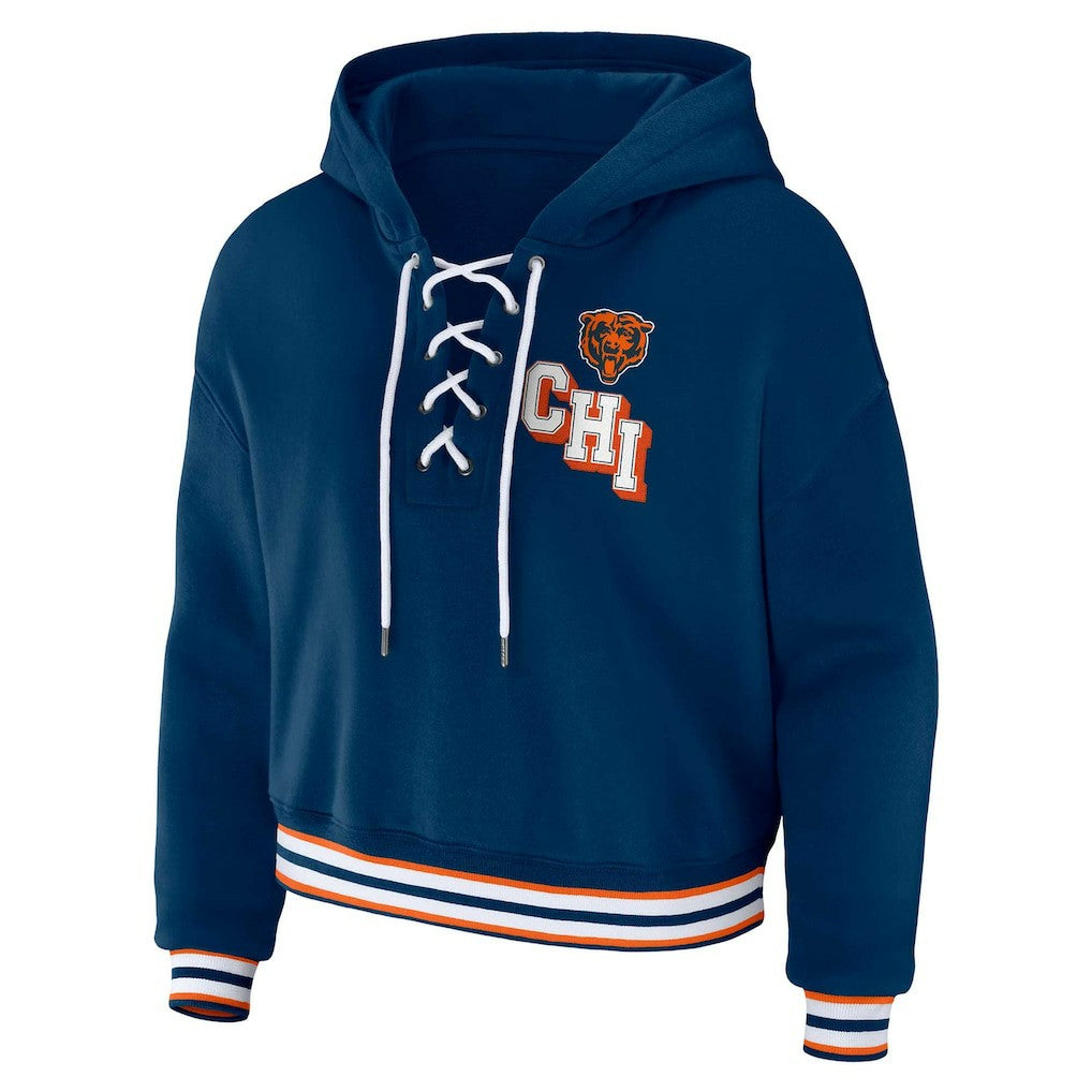 WEAR by Erin Andrews Women's Plus Size Lace-Up Pullover Hoodie - Chicago Bears