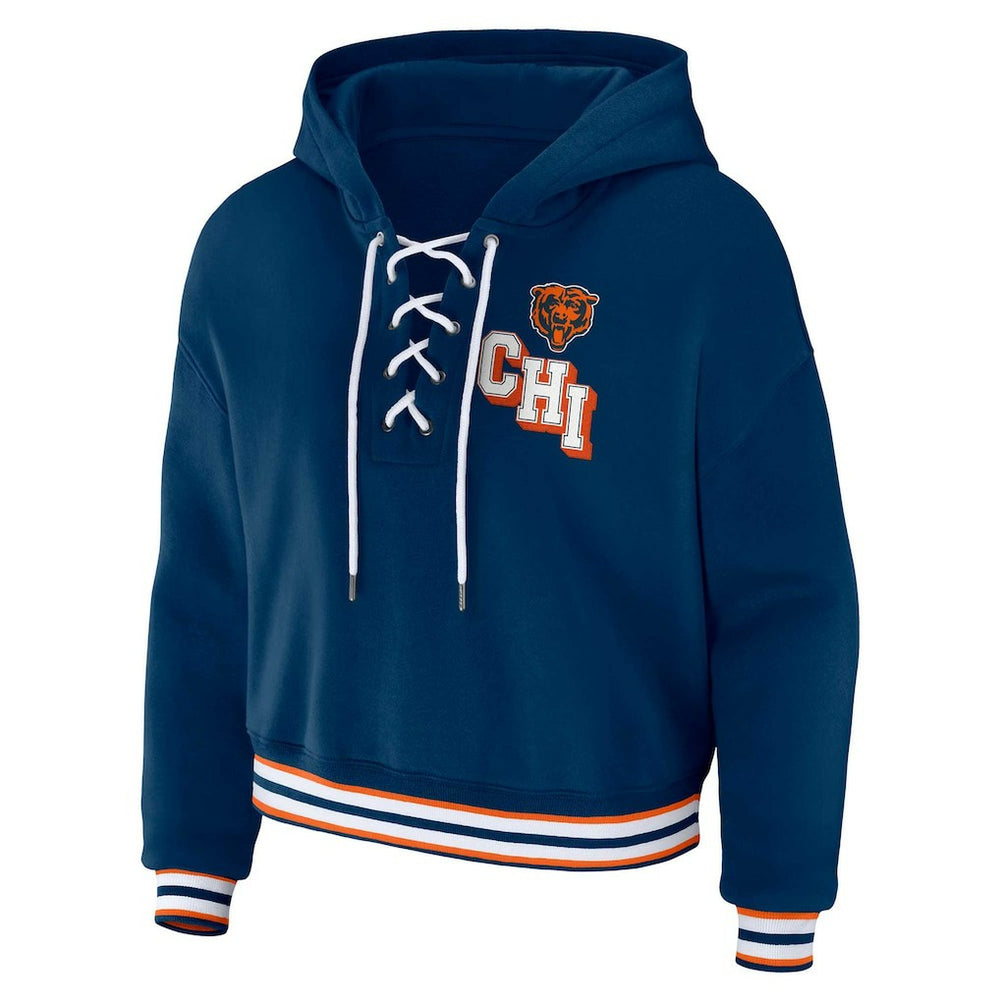 WEAR by Erin Andrews Women's Plus Size Lace-Up Pullover Hoodie - Chicago Bears