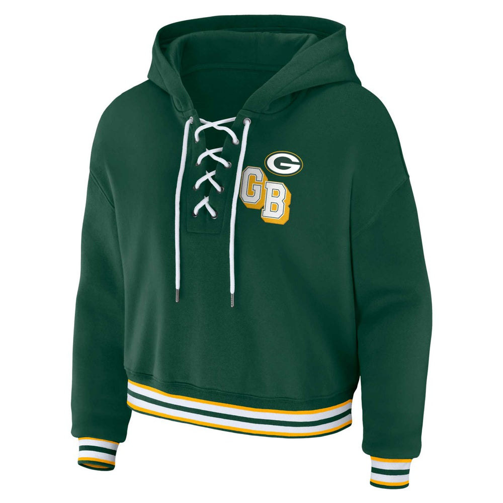 WEAR by Erin Andrews Women's Plus Size Lace-Up Pullover Hoodie - Green Bay Packers