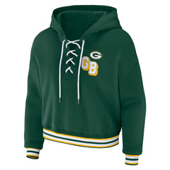 WEAR by Erin Andrews Women's Plus Size Lace-Up Pullover Hoodie - Green Bay Packers