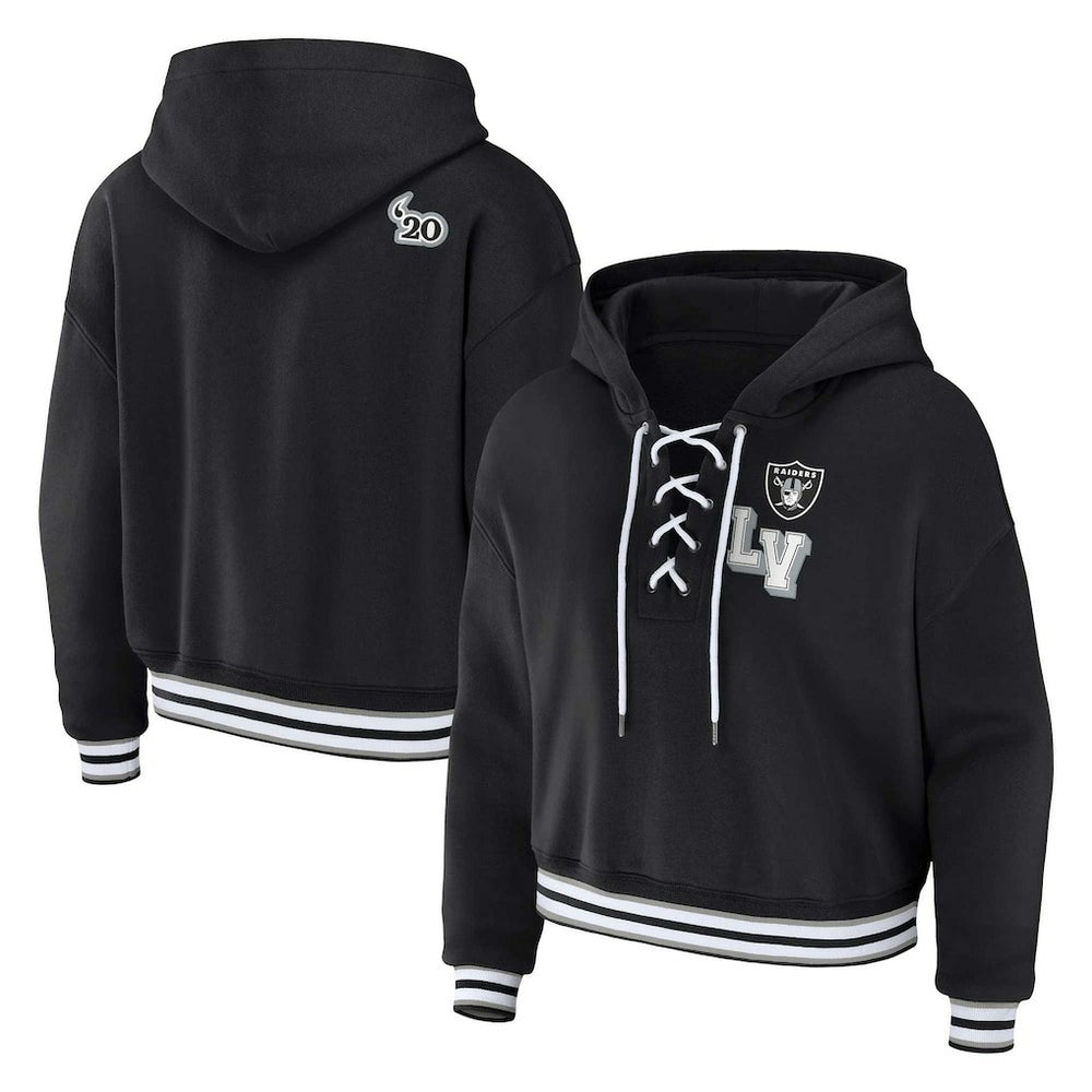 WEAR by Erin Andrews Women's Plus Size Lace-Up Pullover Hoodie - Las Vegas Raiders