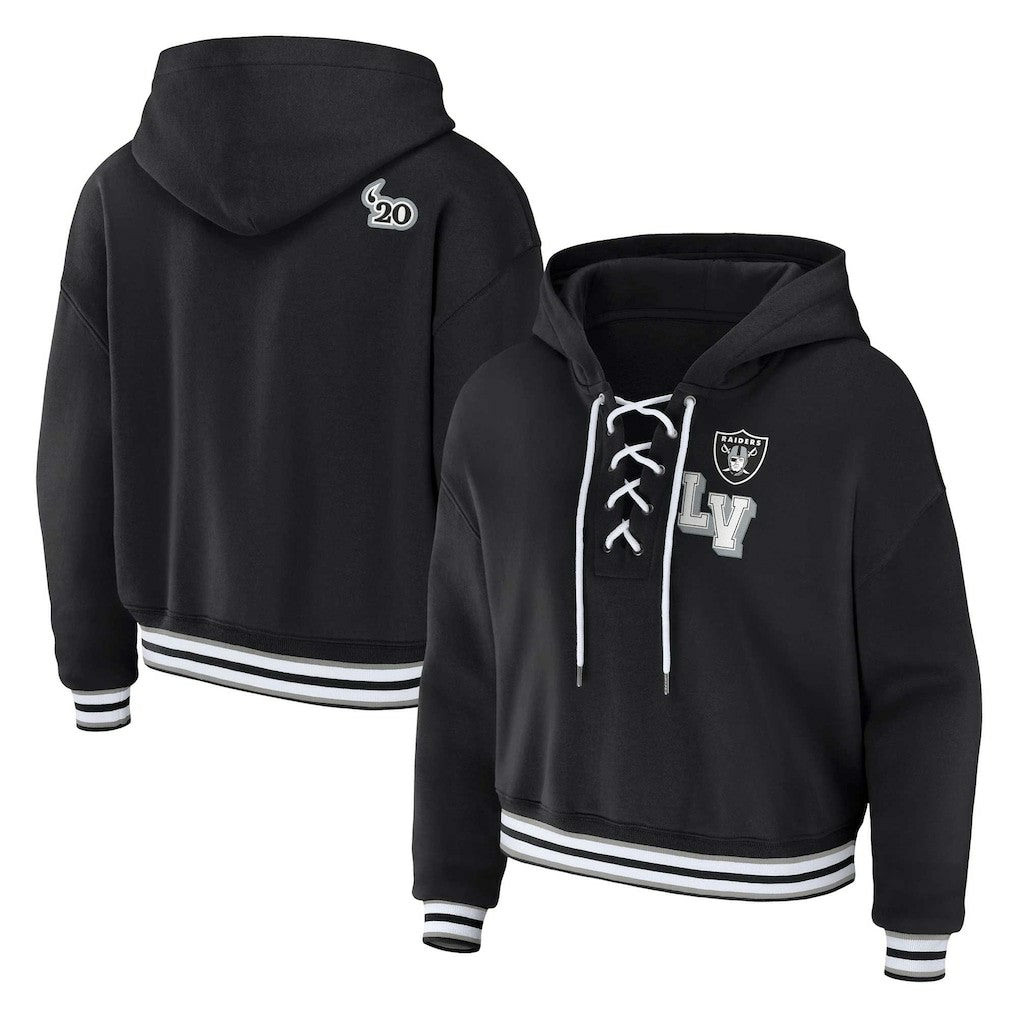 WEAR by Erin Andrews Women's Plus Size Lace-Up Pullover Hoodie - Las Vegas Raiders