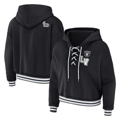 WEAR by Erin Andrews Women's Plus Size Lace-Up Pullover Hoodie - Las Vegas Raiders