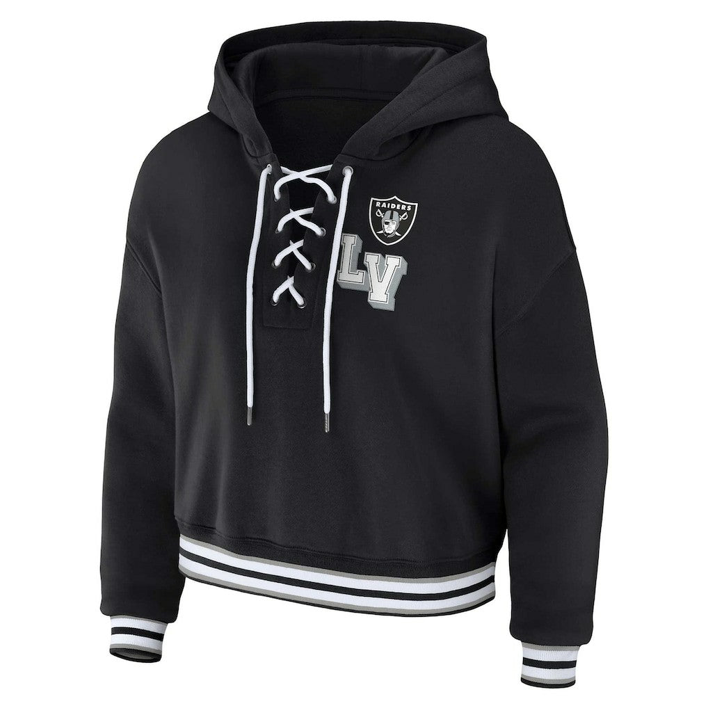 WEAR by Erin Andrews Women's Plus Size Lace-Up Pullover Hoodie - Las Vegas Raiders