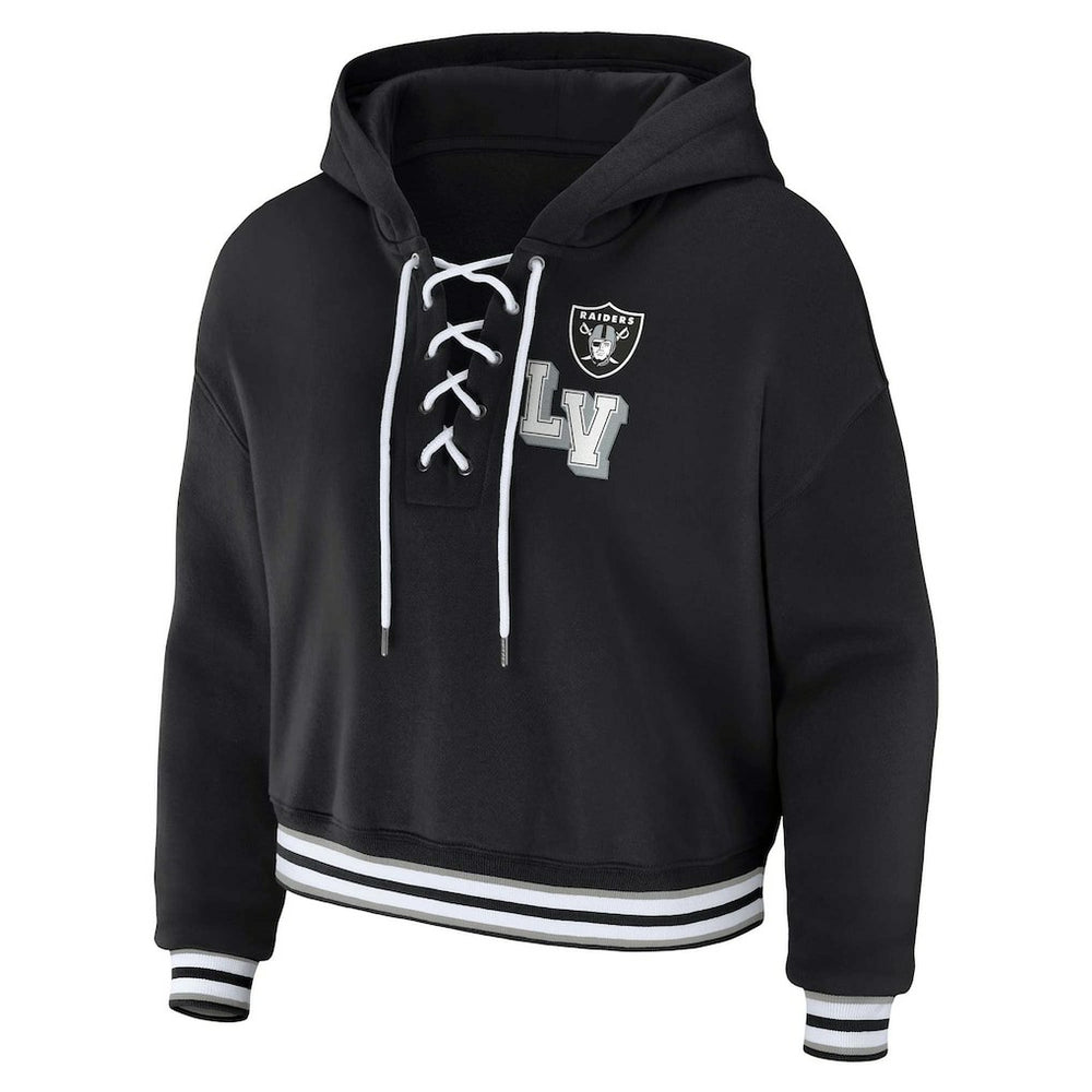 WEAR by Erin Andrews Women's Plus Size Lace-Up Pullover Hoodie - Las Vegas Raiders