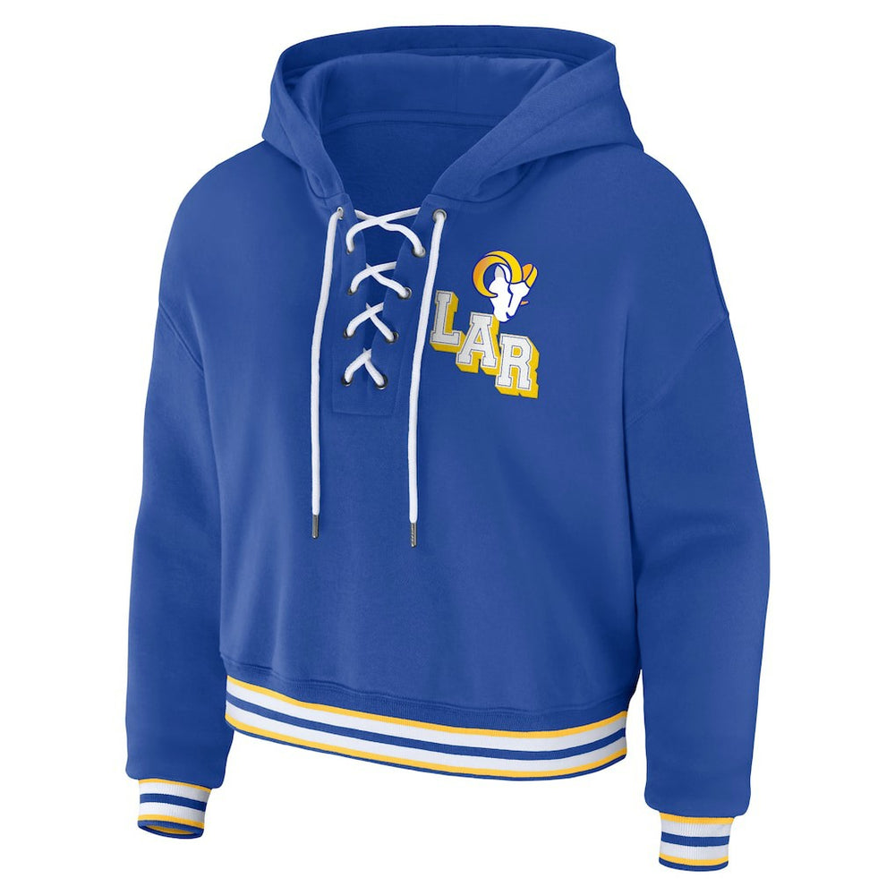 WEAR by Erin Andrews Women's Plus Size Lace-Up Pullover Hoodie - Los Angeles Rams