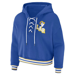 WEAR by Erin Andrews Women's Plus Size Lace-Up Pullover Hoodie - Los Angeles Rams