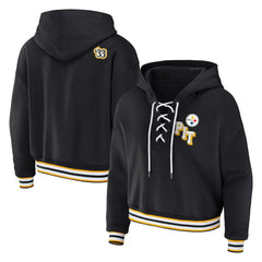 WEAR by Erin Andrews Women's Plus Size Lace-Up Pullover Hoodie - Pittsburgh Steelers