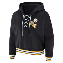 WEAR by Erin Andrews Women's Plus Size Lace-Up Pullover Hoodie - Pittsburgh Steelers