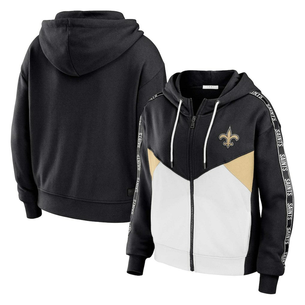 WEAR by Erin Andrews Women's Plus Size Color Block Full-Zip Hoodie - New Orleans Saints