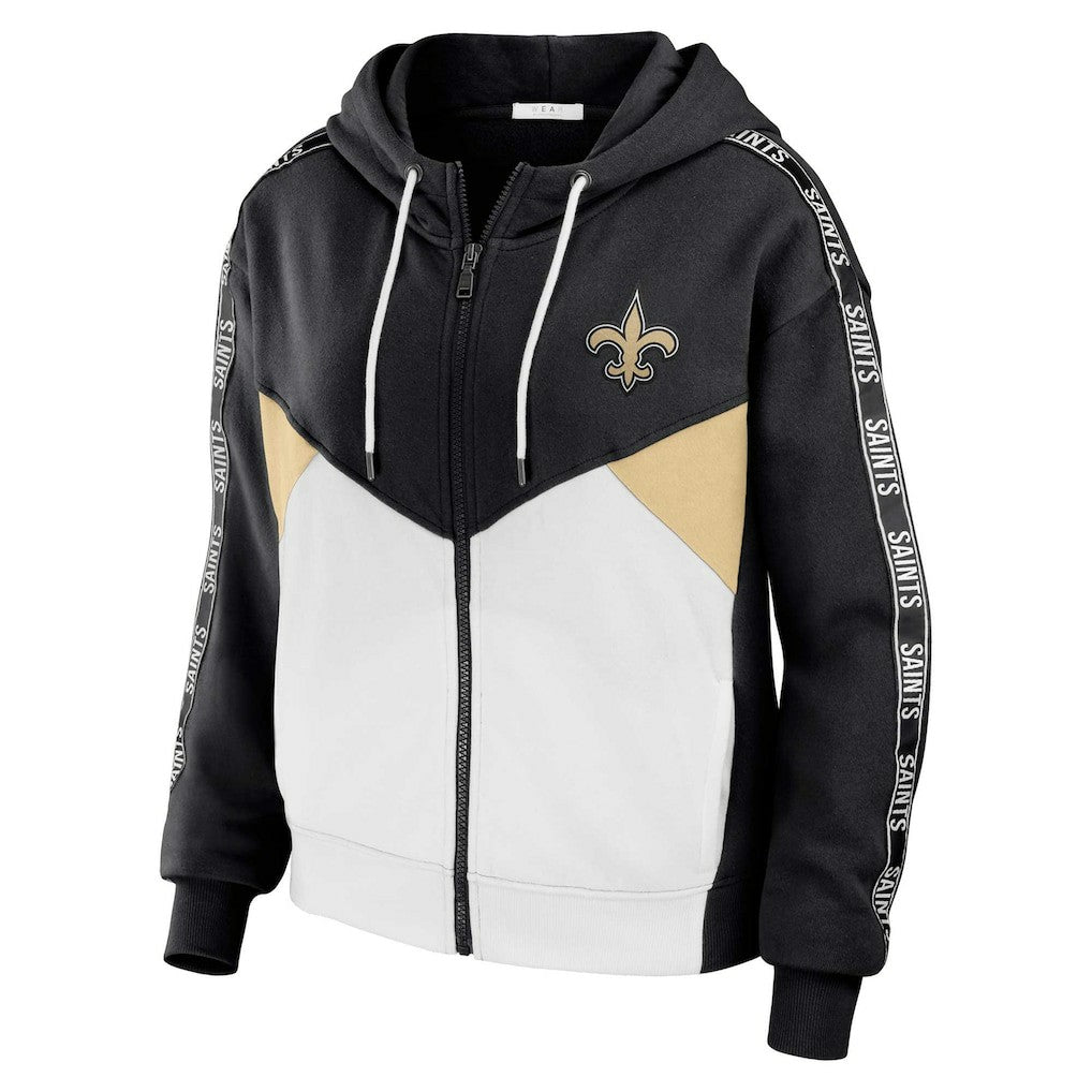 WEAR by Erin Andrews Women's Plus Size Color Block Full-Zip Hoodie - New Orleans Saints