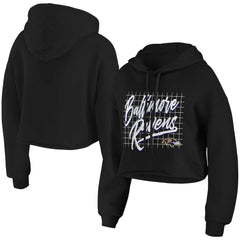 WEAR by Erin Andrews Women's Domestic Cropped Pullover Hoodie - Baltimore Ravens