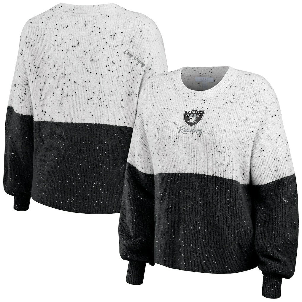 WEAR by Erin Andrews Women's Lighweight Modest Crop Color-Block Pullover Sweater - Las Vegas Raiders