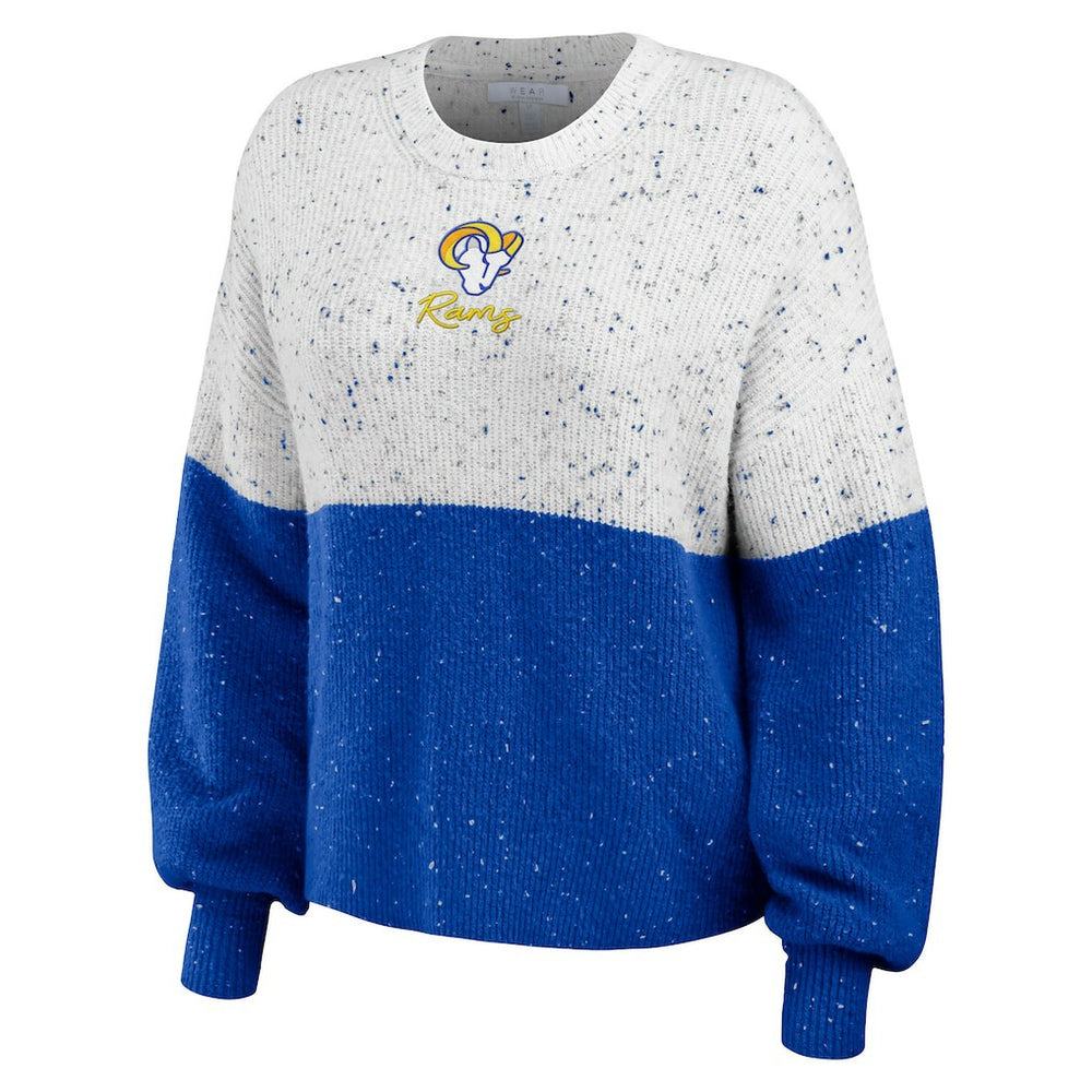 WEAR by Erin Andrews Women's Lighweight Modest Crop Color-Block Pullover Sweater - Los Angeles Rams