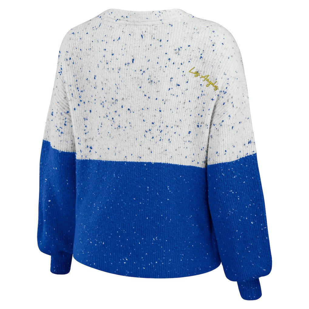 WEAR by Erin Andrews Women's Lighweight Modest Crop Color-Block Pullover Sweater - Los Angeles Rams