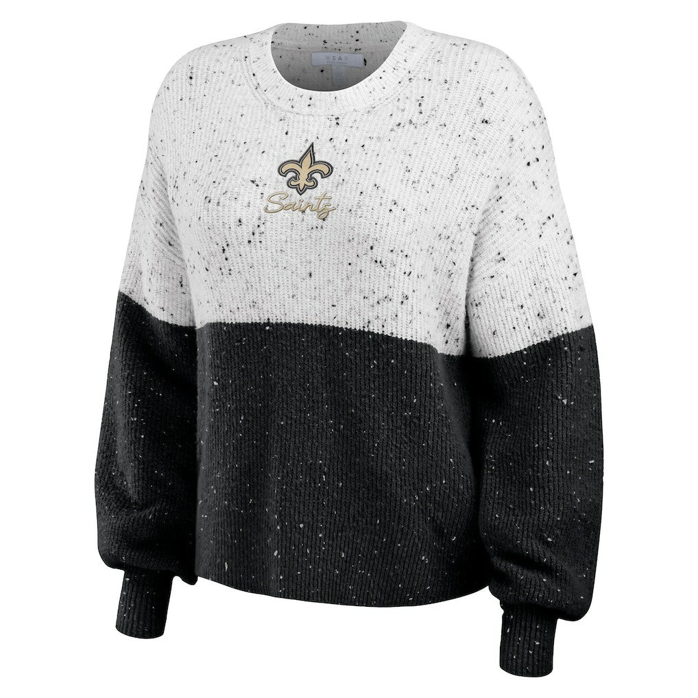 WEAR by Erin Andrews Women's Lighweight Modest Crop Color-Block Pullover Sweater - New Orleans Saints