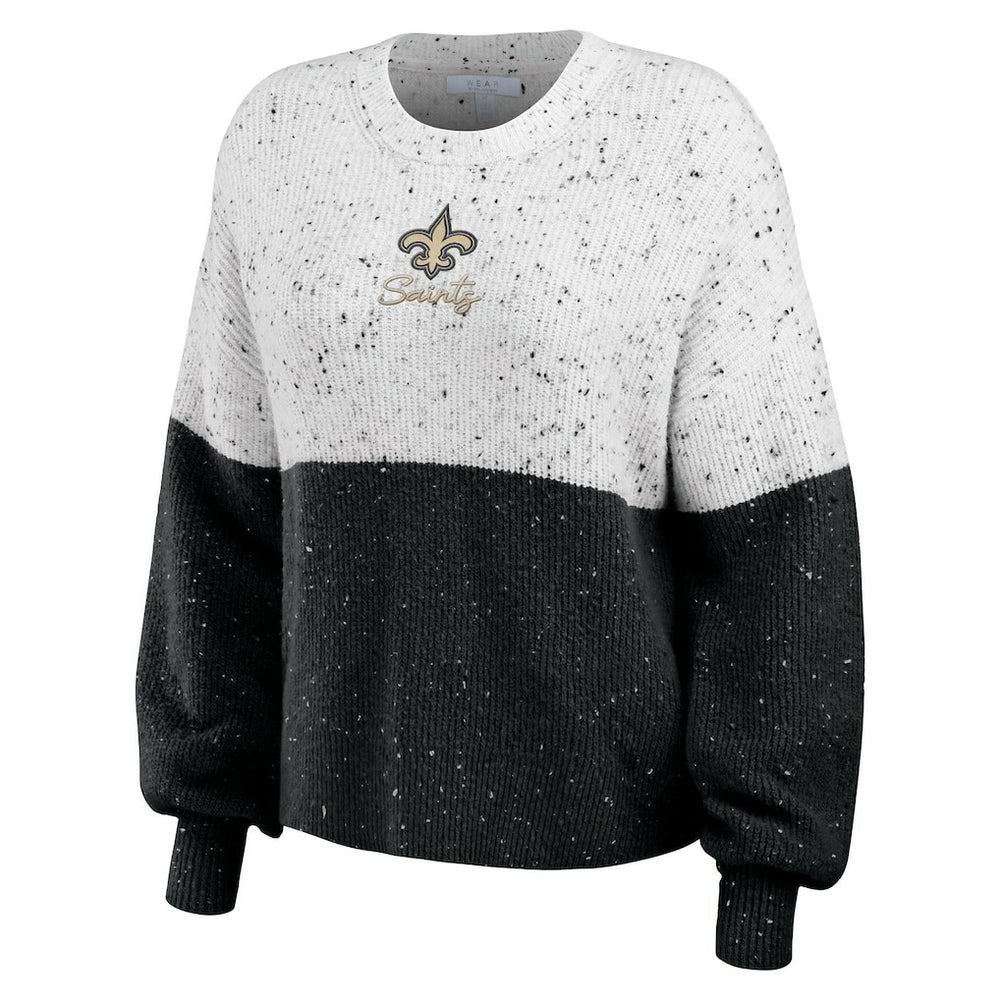 WEAR by Erin Andrews Women's Lighweight Modest Crop Color-Block Pullover Sweater - New Orleans Saints