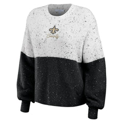 WEAR by Erin Andrews Women's Lighweight Modest Crop Color-Block Pullover Sweater - New Orleans Saints