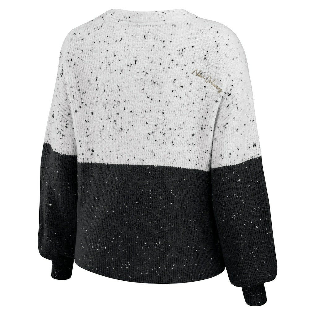 WEAR by Erin Andrews Women's Lighweight Modest Crop Color-Block Pullover Sweater - New Orleans Saints