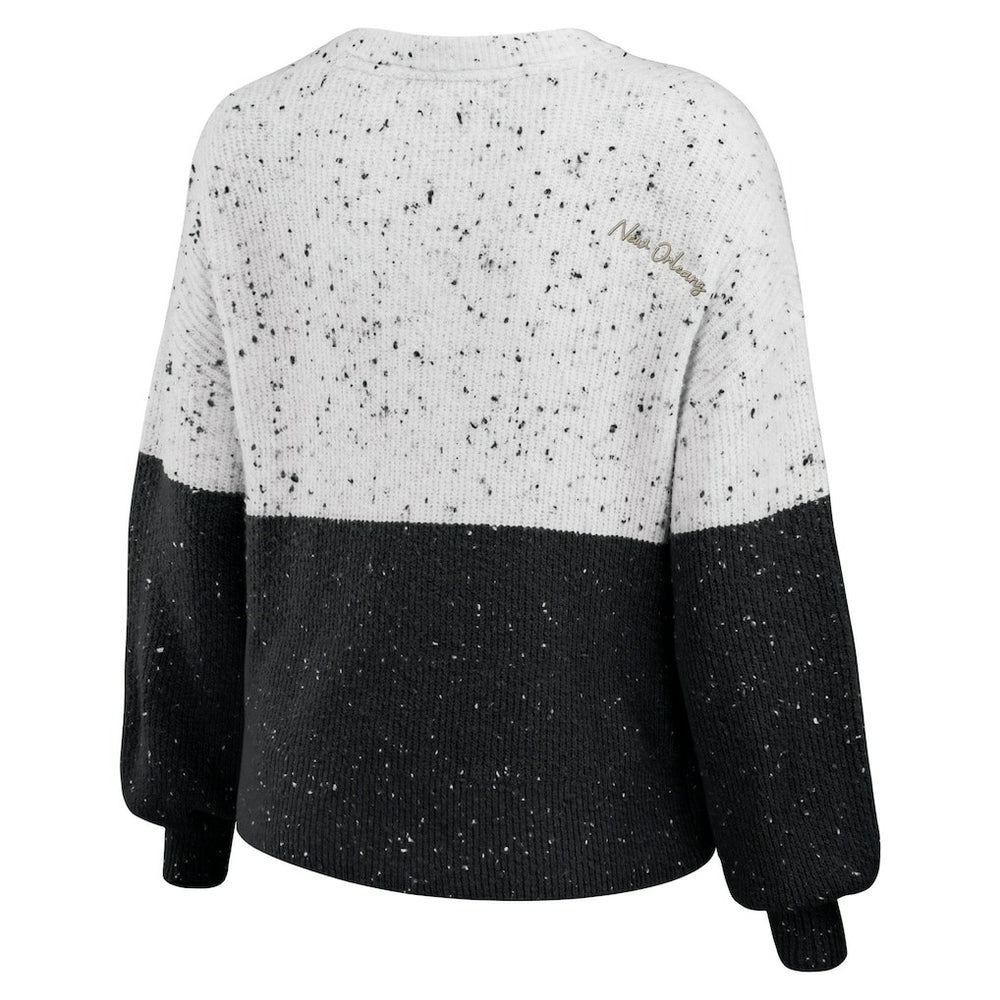 WEAR by Erin Andrews Women's Lighweight Modest Crop Color-Block Pullover Sweater - New Orleans Saints
