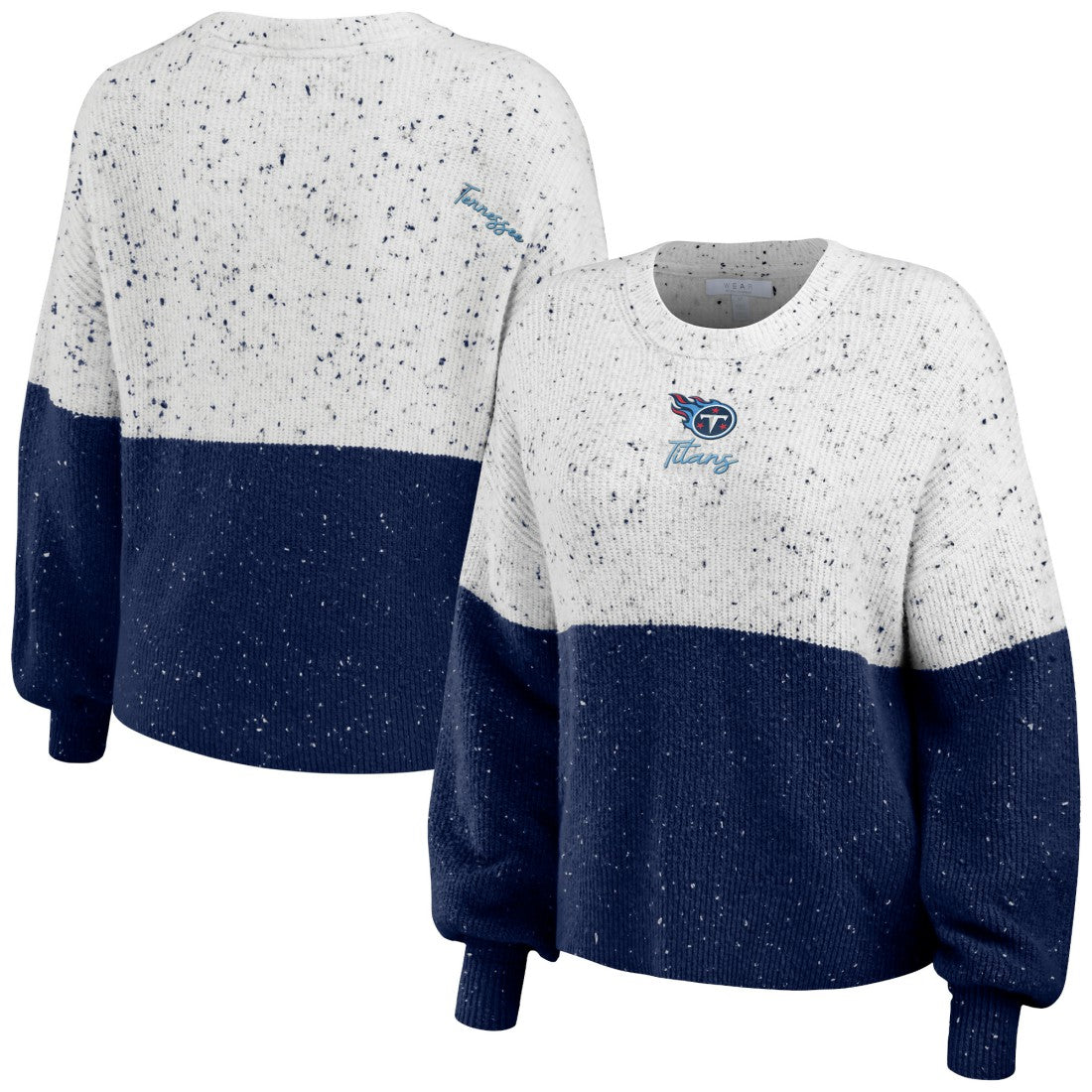WEAR by Erin Andrews Women's Lighweight Modest Crop Color-Block Pullover Sweater - Tennessee Titans