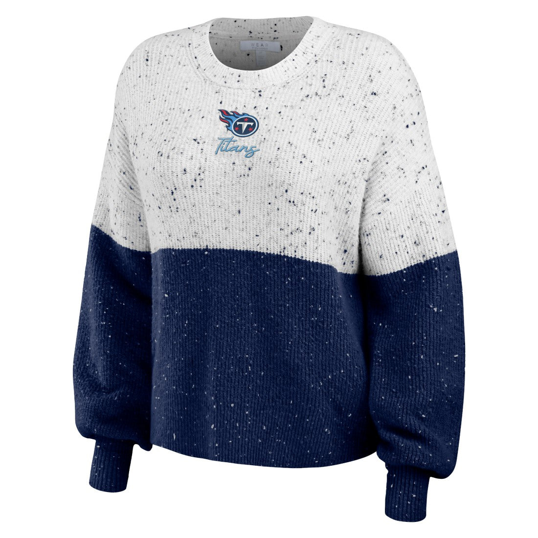 WEAR by Erin Andrews Women's Lighweight Modest Crop Color-Block Pullover Sweater - Tennessee Titans