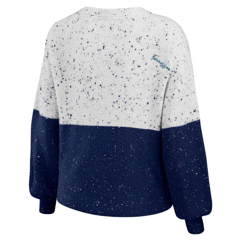 WEAR by Erin Andrews Women's Lighweight Modest Crop Color-Block Pullover Sweater - Tennessee Titans