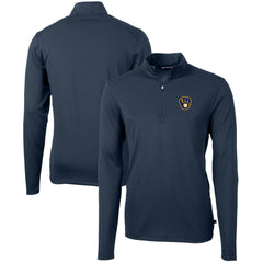 MLB Milwaukee Brewers Cutter & Buck Virtue Eco Pique Recycled Quarter-Zip Pullover Top
