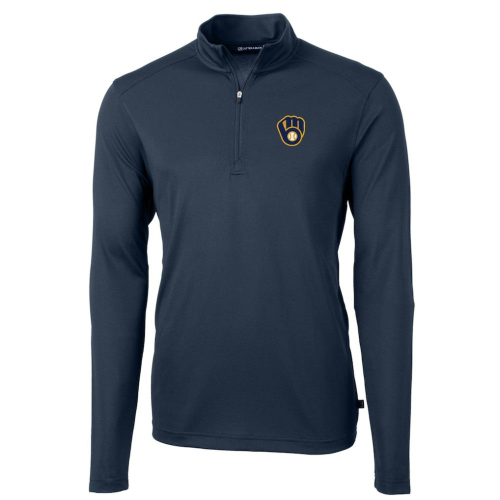 MLB Milwaukee Brewers Cutter & Buck Virtue Eco Pique Recycled Quarter-Zip Pullover Top