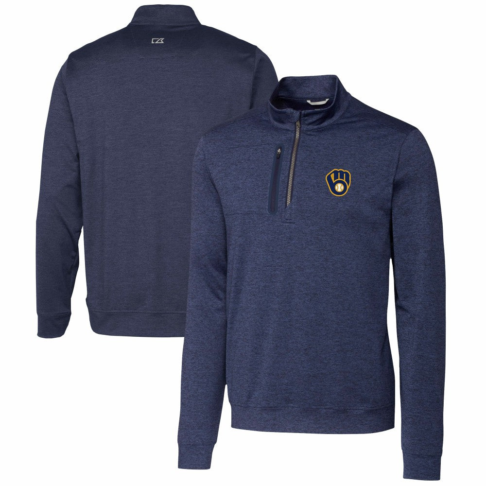 MLB Milwaukee Brewers Cutter & Buck Stealth Heathered Quarter-Zip Pullover Top