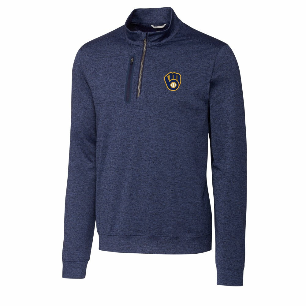 MLB Milwaukee Brewers Cutter & Buck Stealth Heathered Quarter-Zip Pullover Top