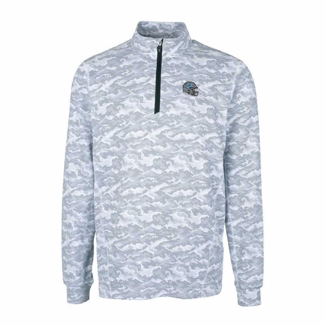 Cutter & Buck Helmet Traverse Camo Print Stretch Quarter-Zip Pullover Top - Detroit Lions