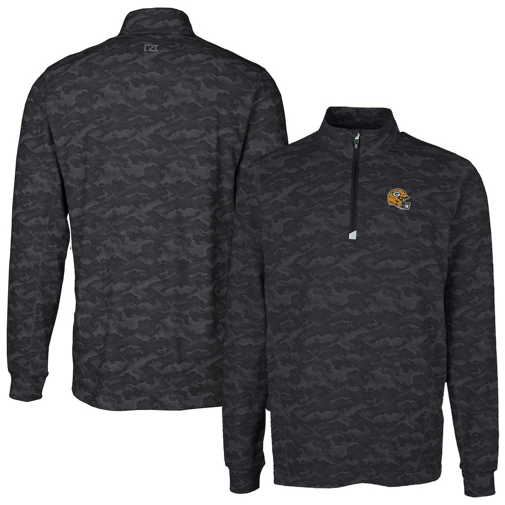 Cutter & Buck Helmet Traverse Camo Print Stretch Quarter-Zip Pullover Top - Green Bay Packers