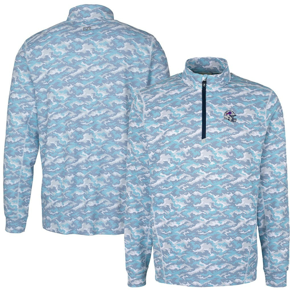 Cutter & Buck Helmet Traverse Camo Print Stretch Quarter-Zip Pullover Top - Buffalo Bills