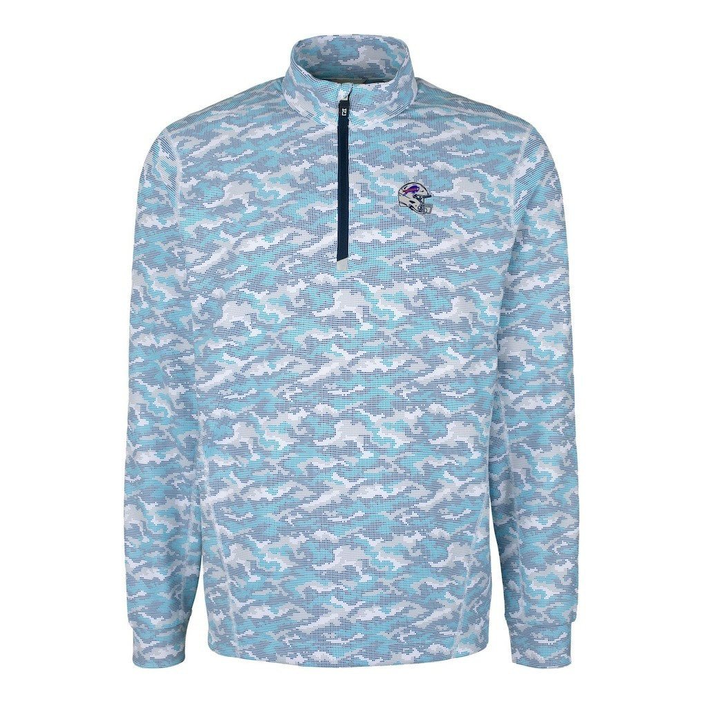 Cutter & Buck Helmet Traverse Camo Print Stretch Quarter-Zip Pullover Top - Buffalo Bills