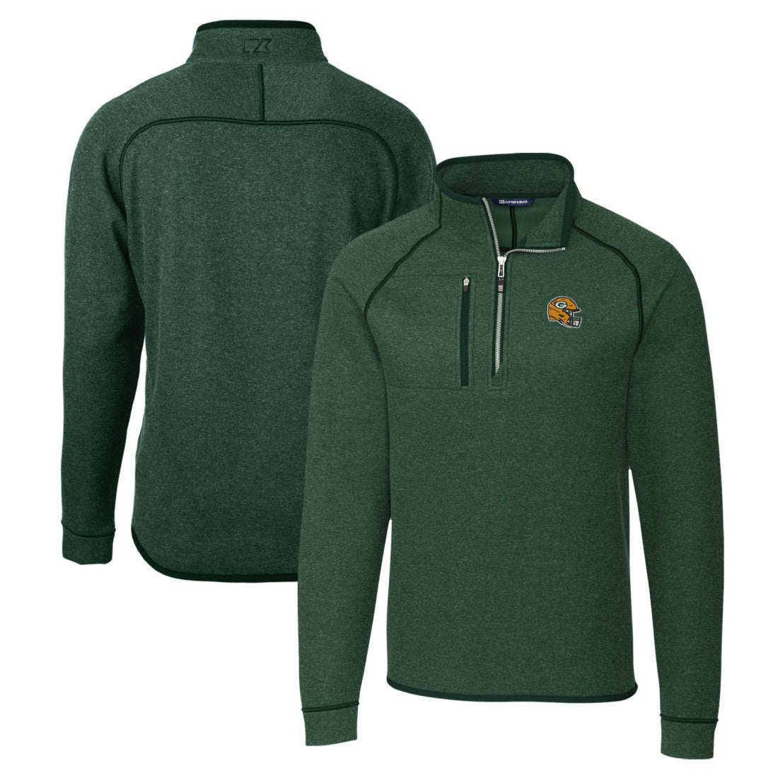 Cutter & Buck Helmet Mainsail Sweater-Knit Half-Zip Pullover Jacket - Green Bay Packers