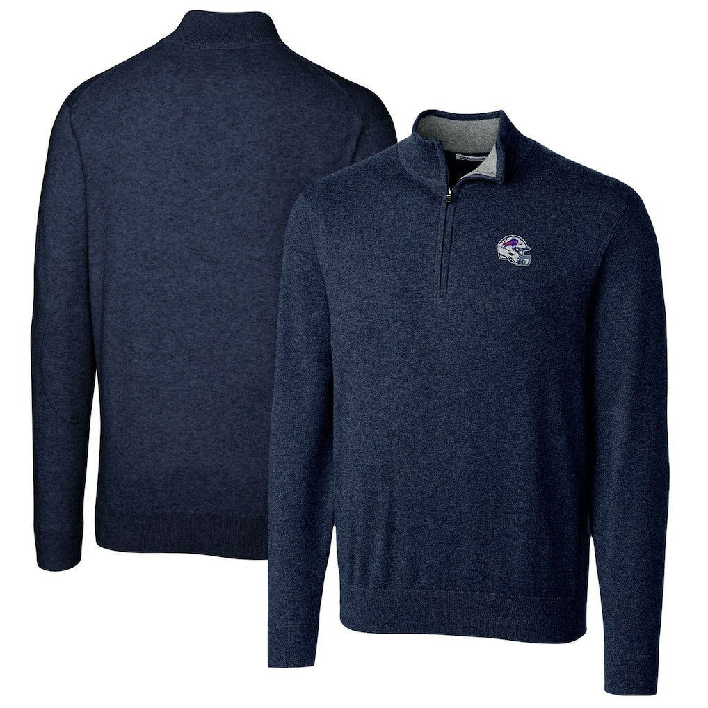 Cutter & Buck Helmet Lakemont Tri-Blend Quarter-Zip Pullover Sweater - Buffalo Bills