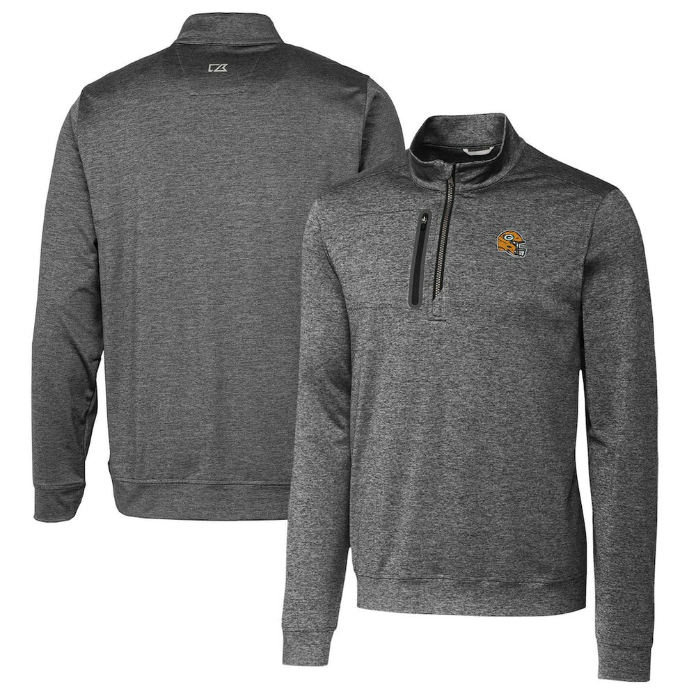 Cutter & Buck Helmet Stealth Heathered Quarter-Zip Pullover Top - Green Bay Packers