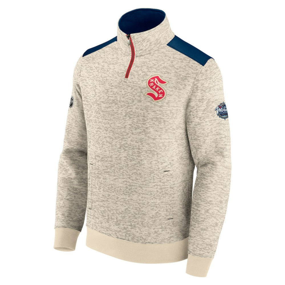 NHL Deep Sea Blue/Cream Seattle Kraken Fanatics 2024 NHL Winter Classic Authentic Pro Fleece Quarter-Zip Pullover Top